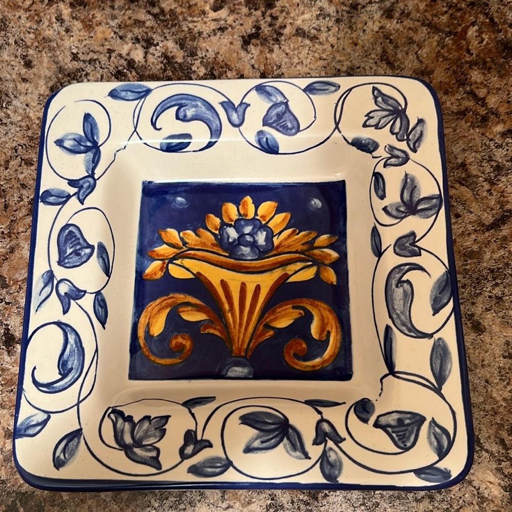 Beautiful handmade in Italy, ceramic Square serving plate.